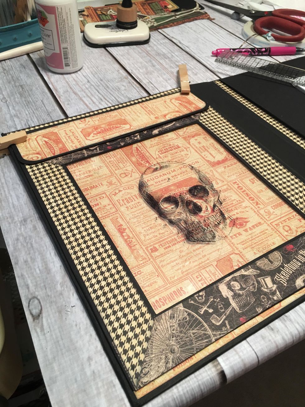 Also measure, cut and adhere patterned paper to the front of the flap as shown.