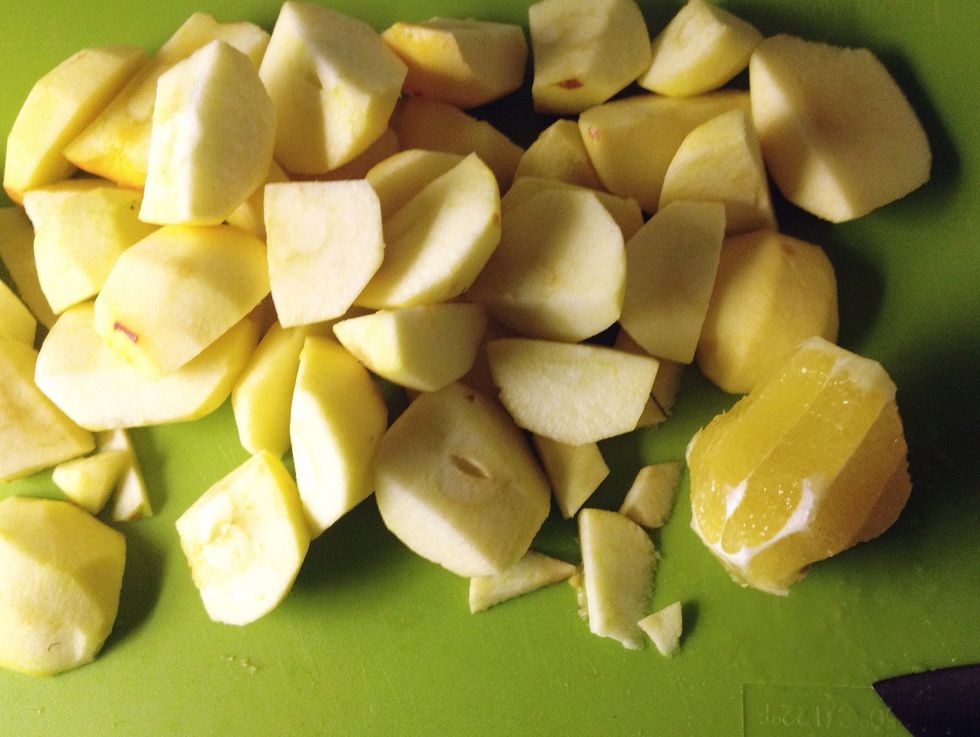 Also peel the lemon, I used a knife. Put the fruit in the juicer and juice away!