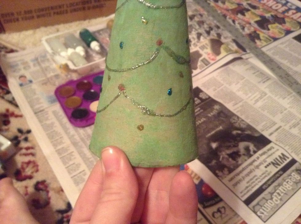 Also put glitter below, and leave room for fingers. I made down-facing triangles of red top-left, gold bottom, blue top-right.