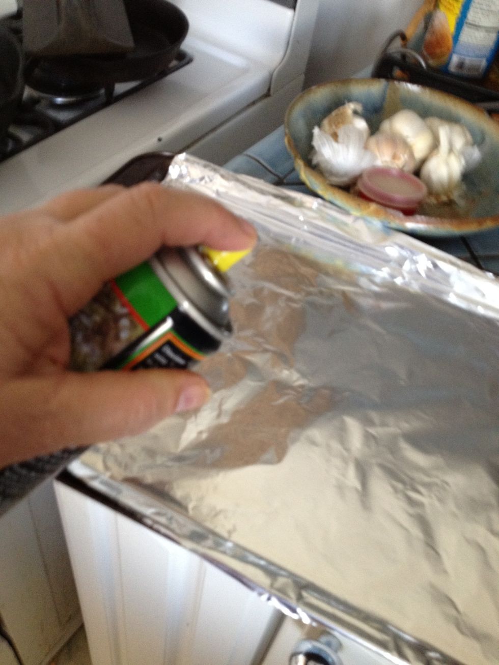 Also put oil on a piece of foil on a cookie sheet that you'll be using to roast the pumpkin seeds in the oven. Spraying oil works really well for this.