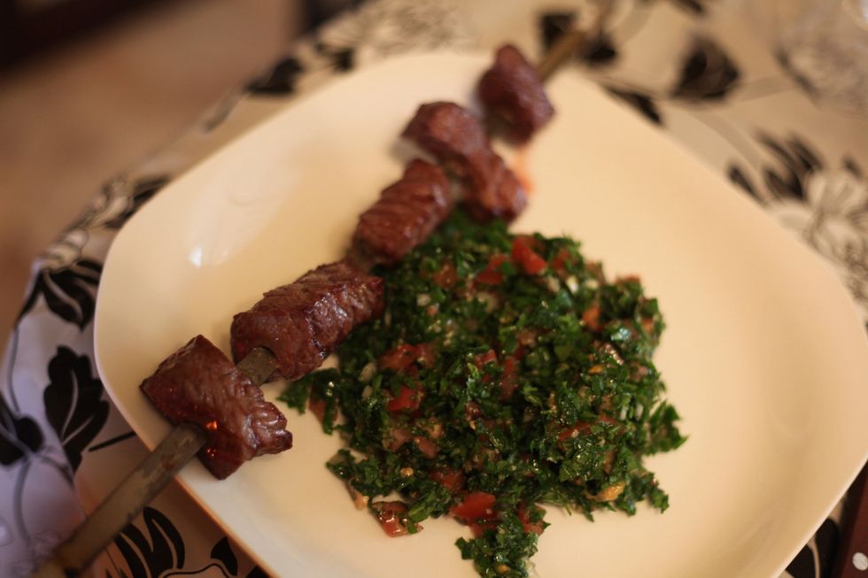 Also, Tabouli is a healthy hearty parsley salad that has all the qualities of a middle eastern lunch time delight. It's a huge favourite with BBQ meat as pictured above. Great for dieters.