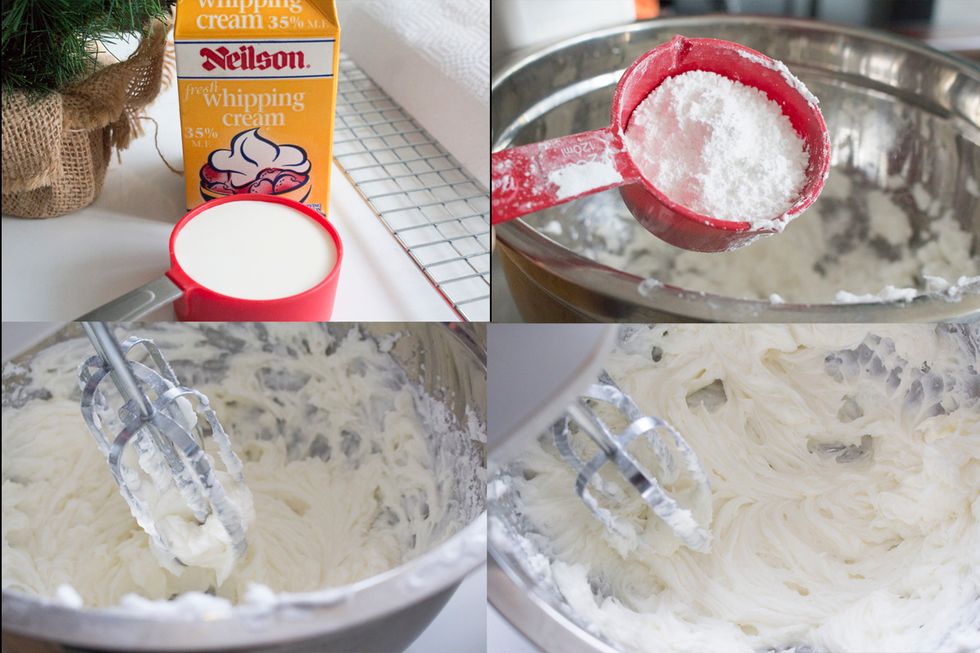 Alternate between adding 1 cup whipping cream to your butter, and 1.5 cups of icing sugar (add each in halves, beating between additions).