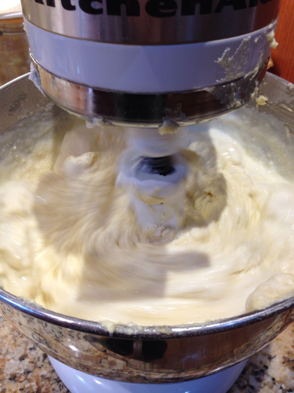 Alternate flour and buttermilk, until all is mixed in. End with flour!