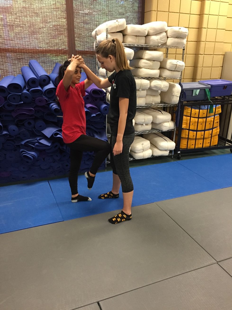 ALTERNATIVE MOVE: if the victim is closer to the assailant she can perform a groin strike.