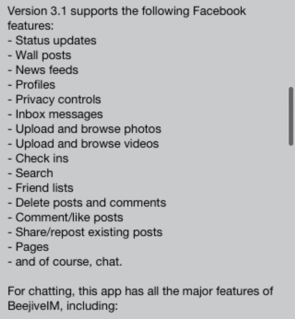 Although its listed as a Facebook chat app. It's actually much more than that. This image shows some of its features. Now let's look through the app and what some of its features look like.