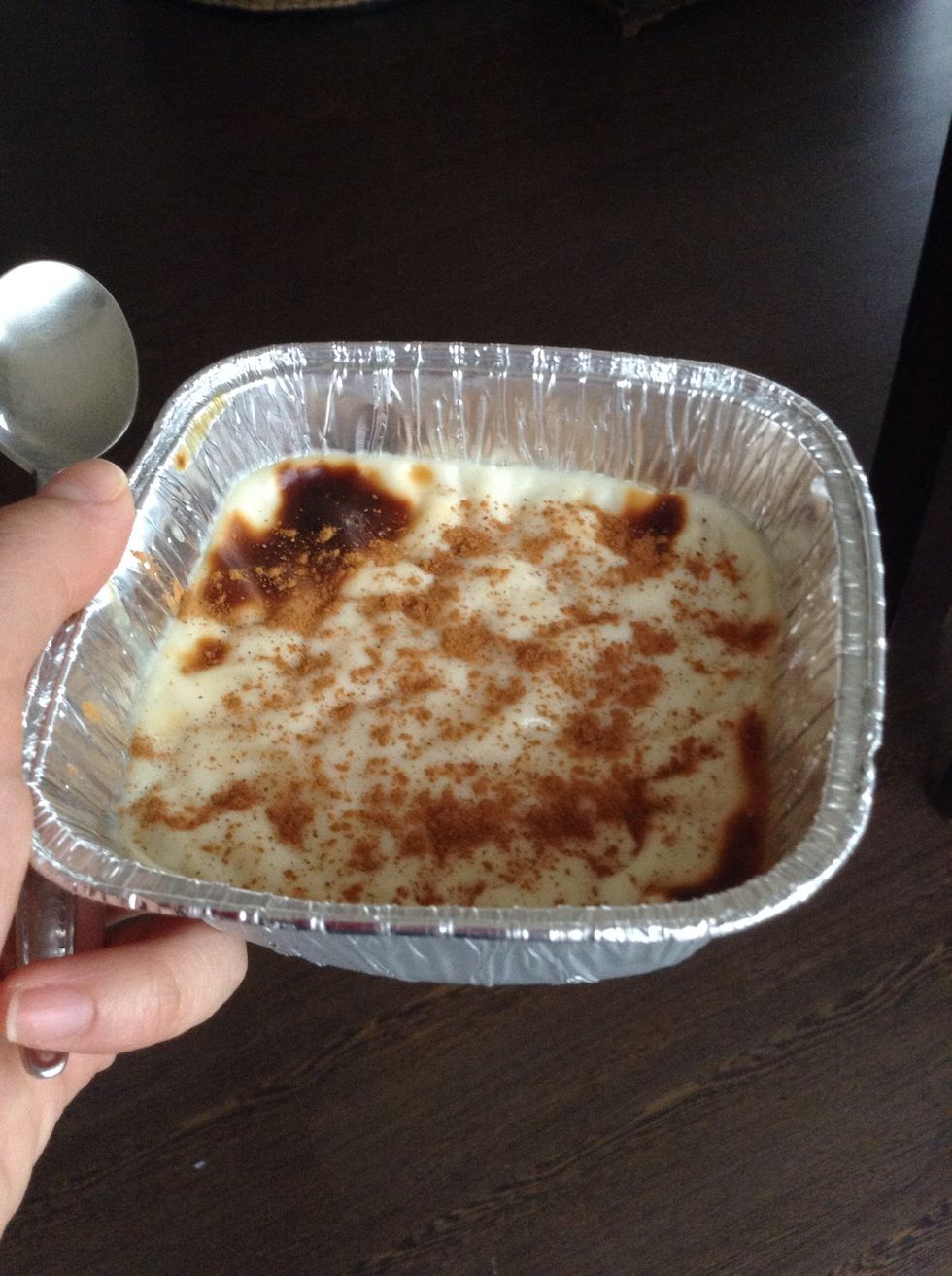 Although usually eaten chilled, if you just can't wait any longer then by all means enjoy it hot and topped with cinnamon!