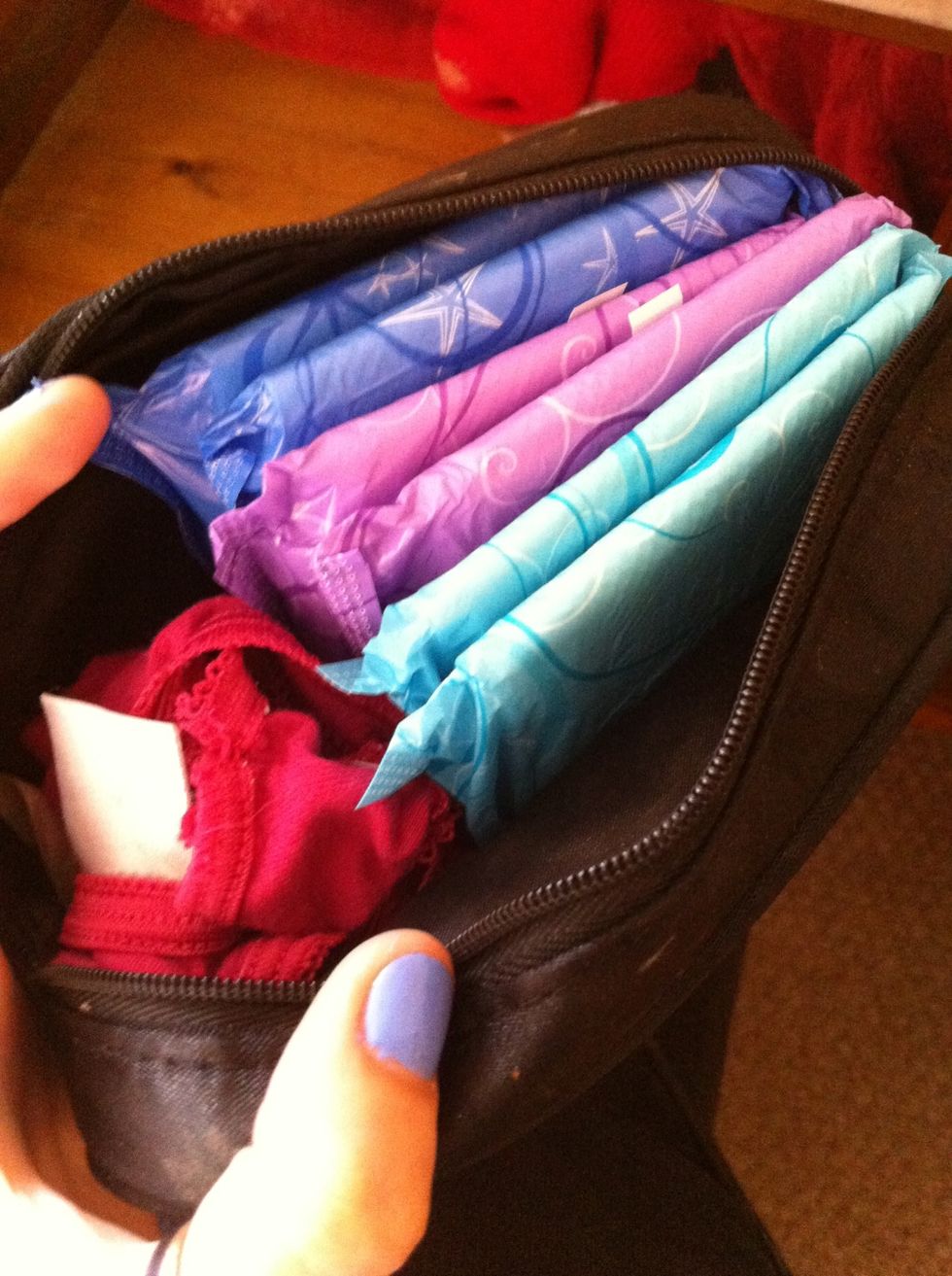Always keep a small bag of supplies and knickers on you at all times. This helps you and your friends to never get caught short!