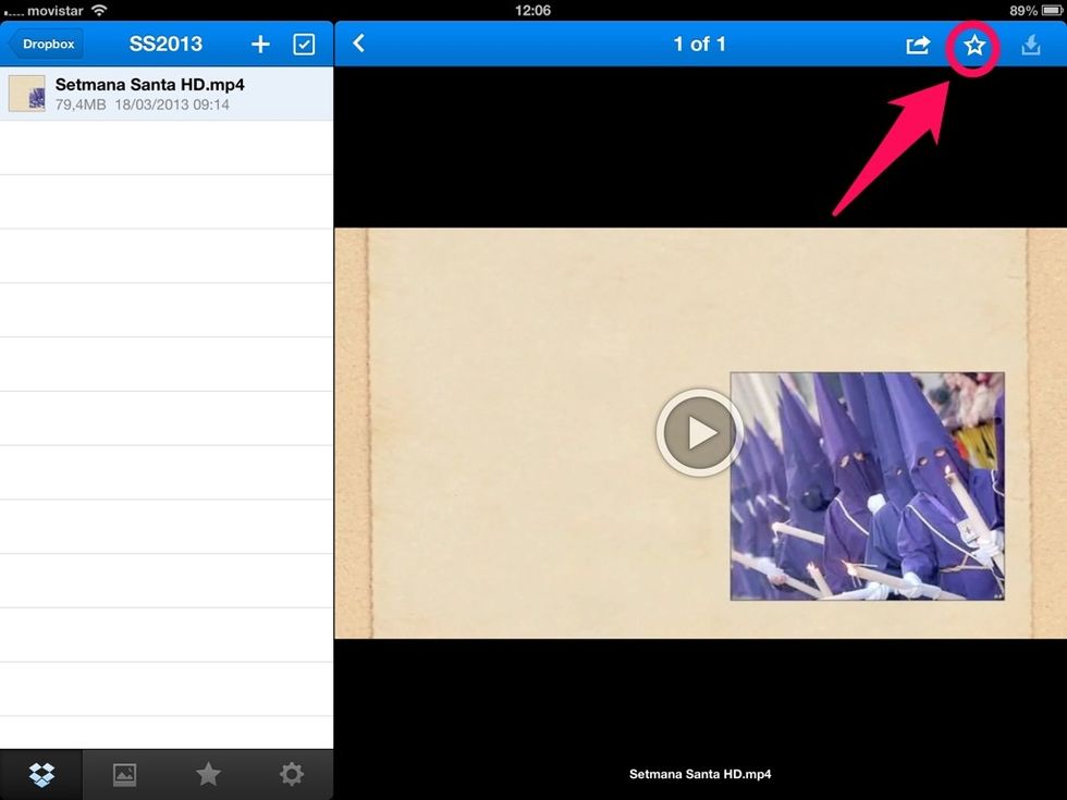 Amb l'arxiu visualitzat en pantalla (no cal fer Play) feu tap a l'estrella de Favorit (que ara t\u00e9 l'interior blau)...