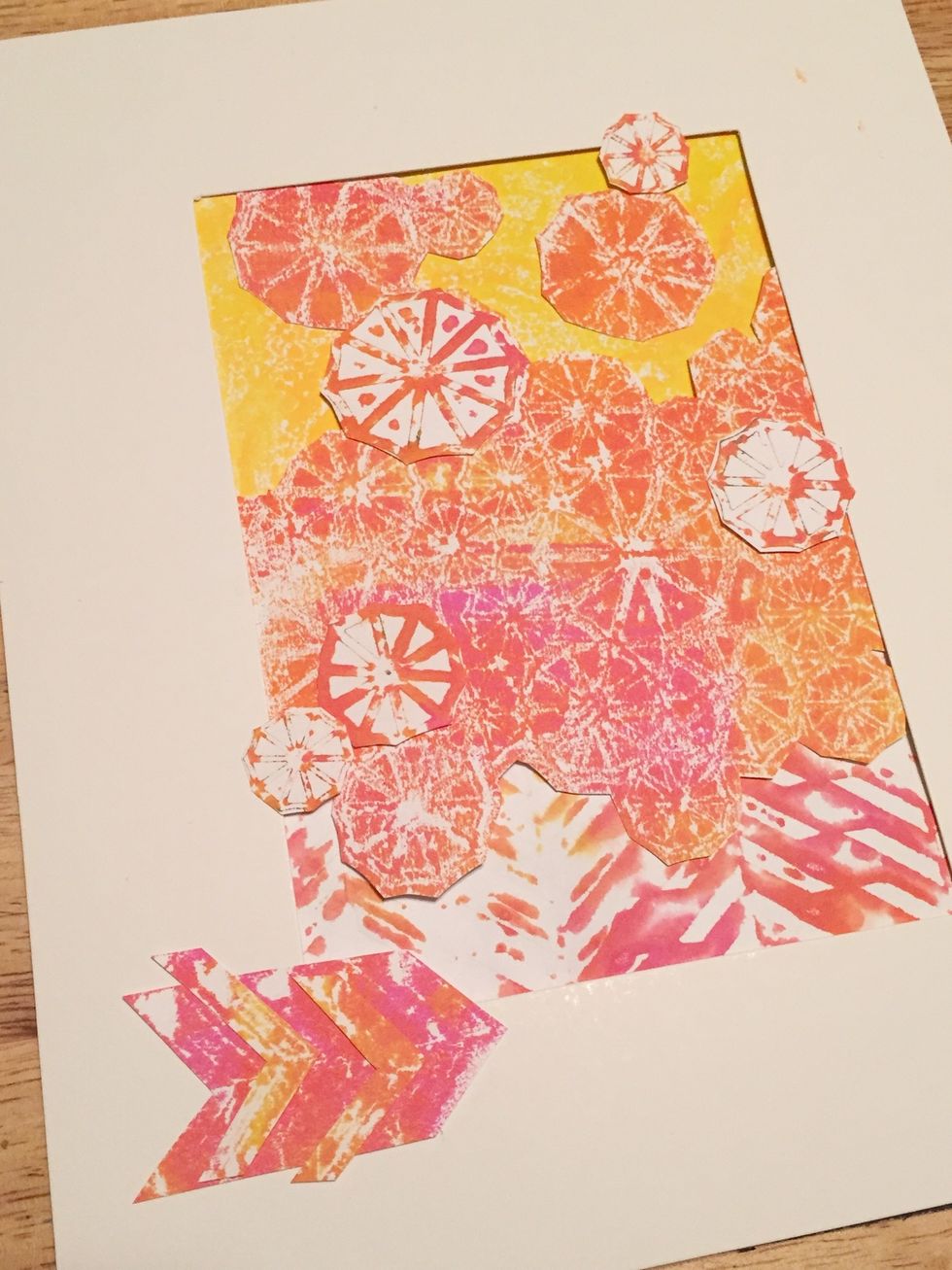 an arrow was also added using portions of the prints made using the herringbone stencil.