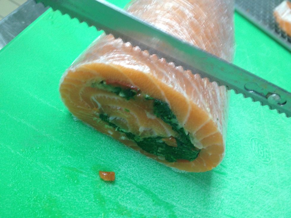 An electric knife works best for portioning