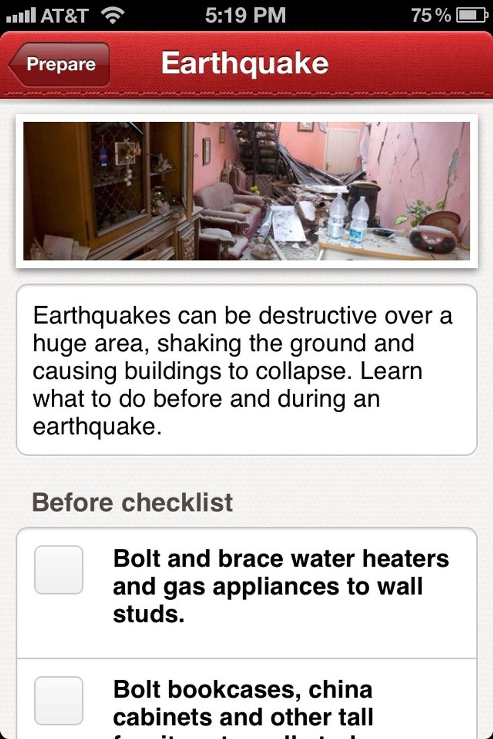 An example of one of the emergency preparations in the app.