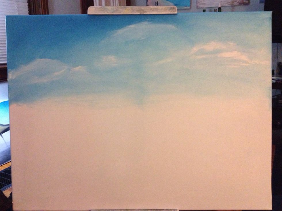 An oily, wetter white will mix right in and give you wispier clouds. A drier thicker white will give you fluffier clouds. This was a brand new tube of white so they're a little thinner.