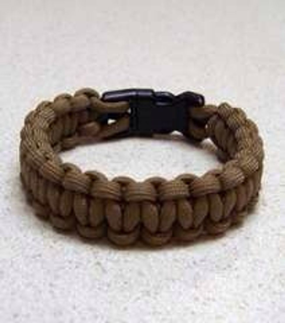 An olive green paracord bracelet