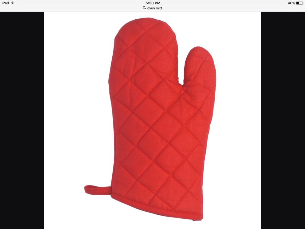 An oven mitt is used to not burn yourself while taking anything out of the oven. I can use an oven mitt to take cookies out of the oven.