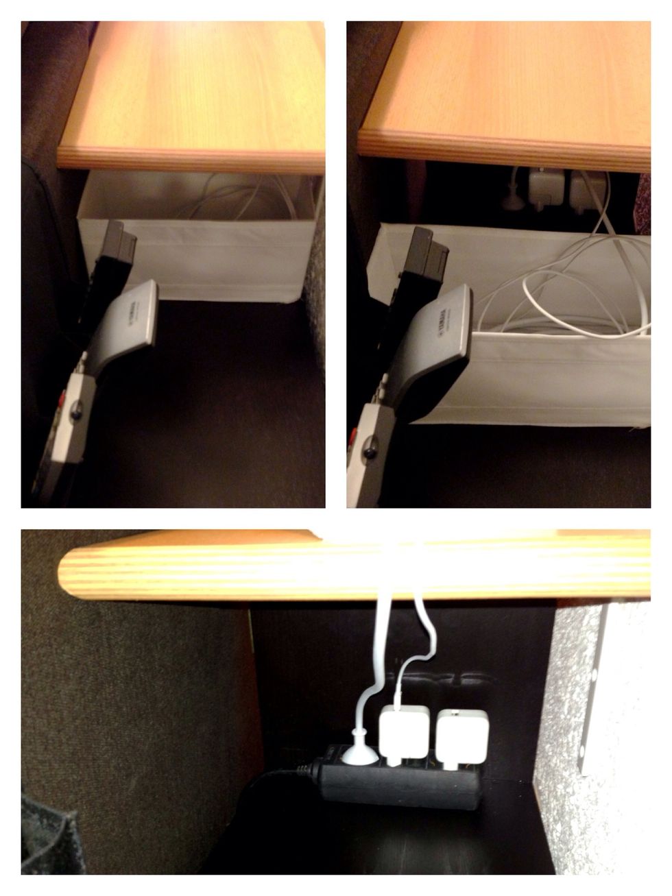 ... and a smaller one that collects cables and has a power outlet behind it.