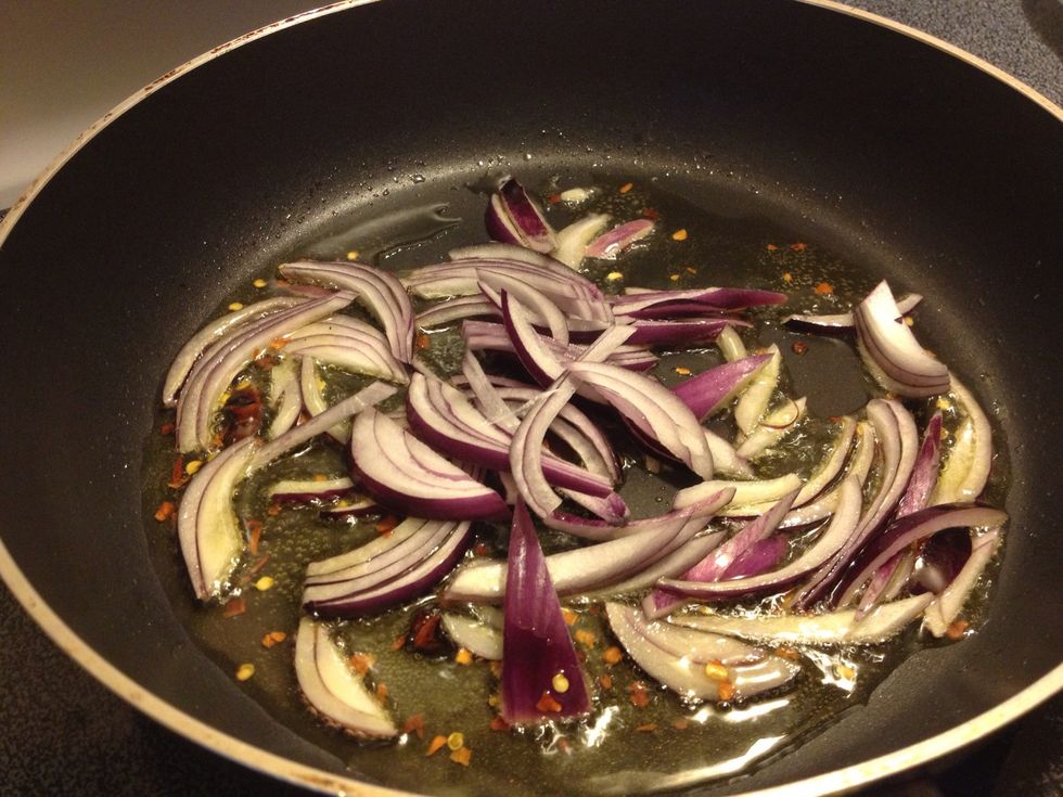 ..and add in your onions; saut\u00e9 until wilted..