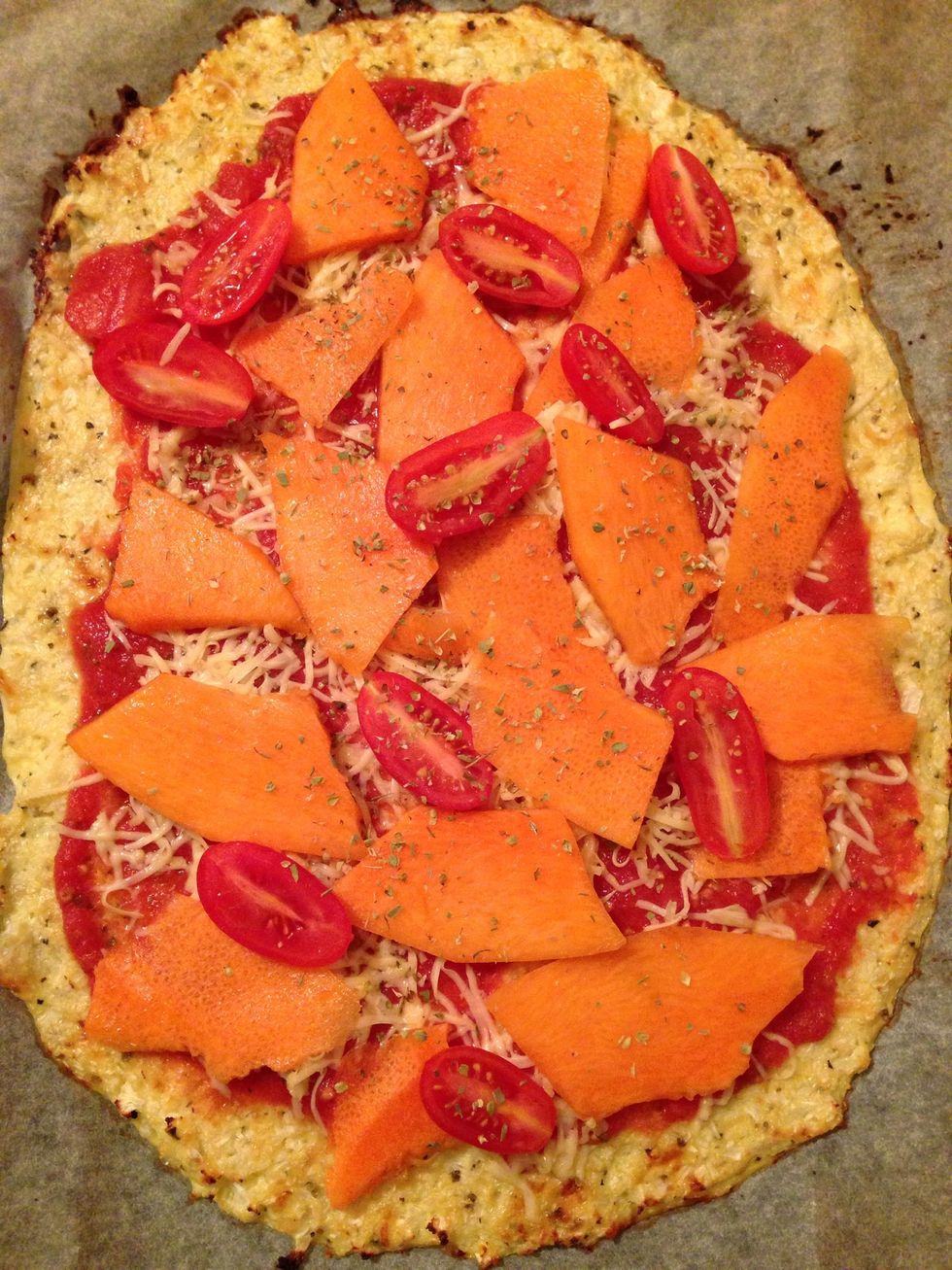And add the squash, tomatoes and dried oregano.