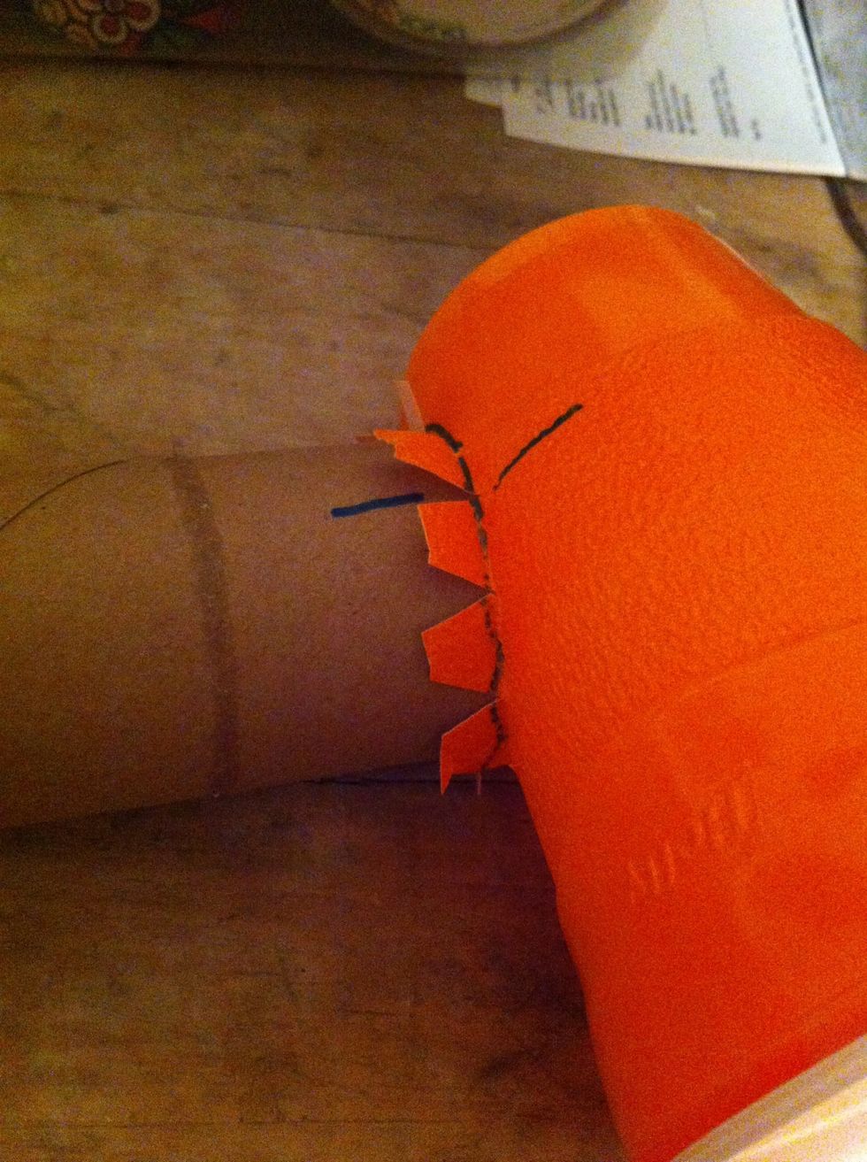 And adjust your cups on your towel roll so they are even and make marks like so