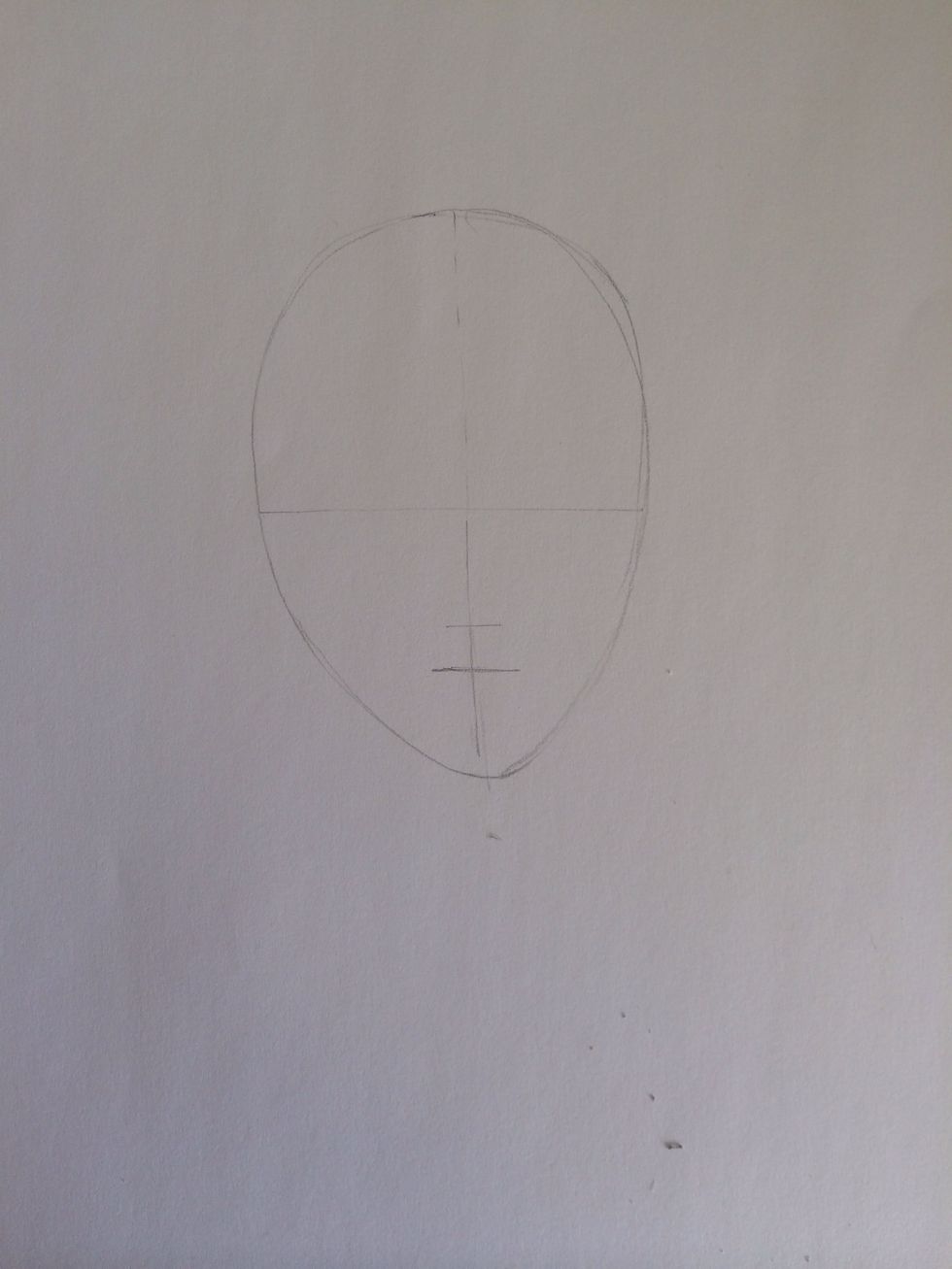 And another line, halfway between the line you just drew and the bottom of the egg. (This will be the parting of the lips)