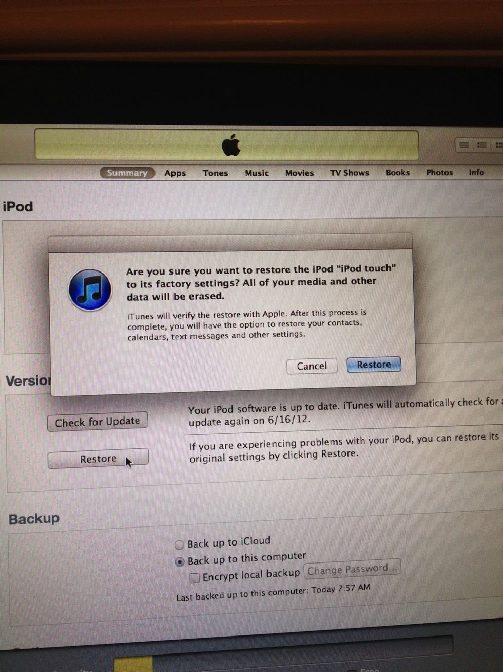 And click on restore again, we have already backed everything up so no need to worry!