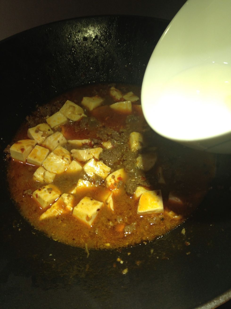 And corn starch mixed with water in three times