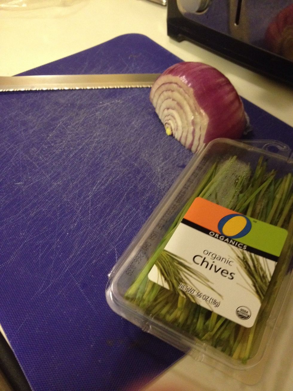 And cut half a red onion and chives
