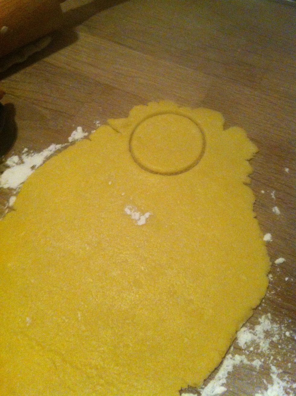 And cut out the cookies - do that until theres no batter left