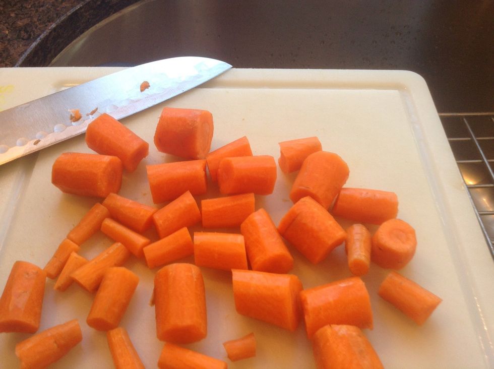 And cut the carrots into 1 inch thick pieces