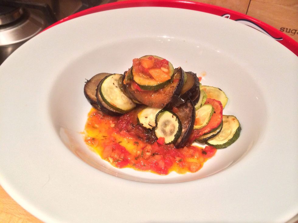 And enjoy with a glass of red wine and some fresh bread. A nice touch is to drizzle a little dressing over once served, mixture of olive oil, balsamic vinegar, chopped garlic and fresh thyme leaves!