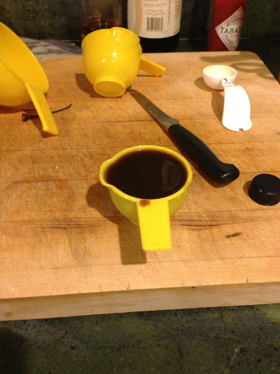 And finally, measure 1/2 cup of your A1 sauce and put it into the blender.