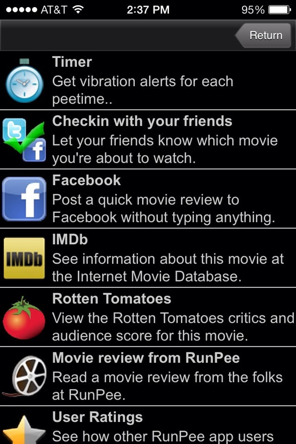 And find all these extra links about the movie you are watching. Post to Facebook, quickly check in and post or read reviews about the movie.
