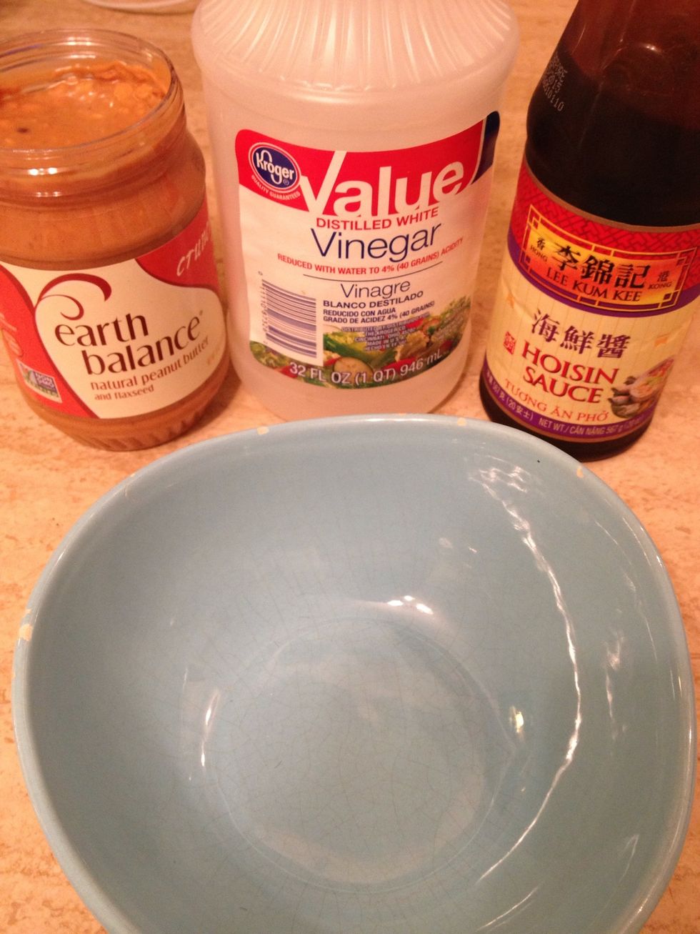 And for the peanut sauce, gather your ingredients(plus warm water).