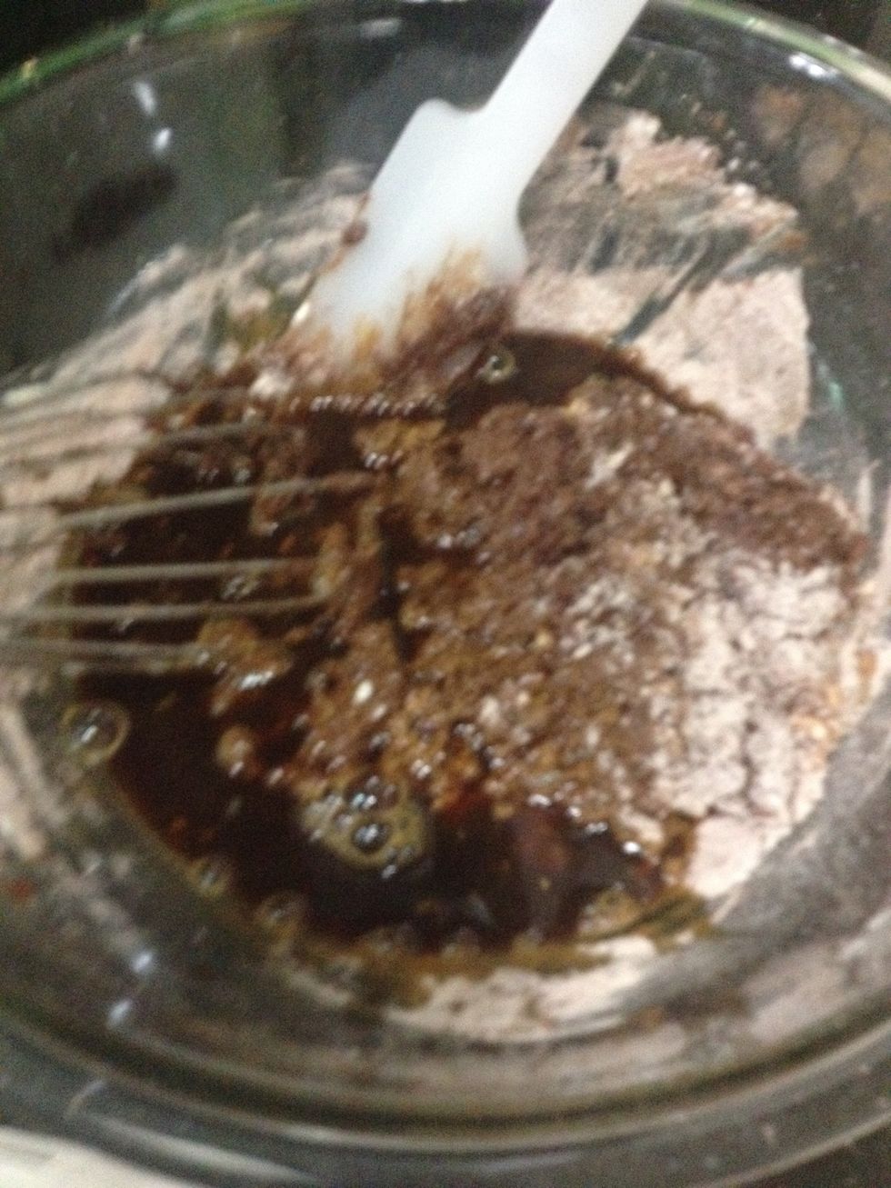 And half into the mixture. It will look really scary and weird, but just hang on and it will smooth out. (REALLY bad photo, sorry!)