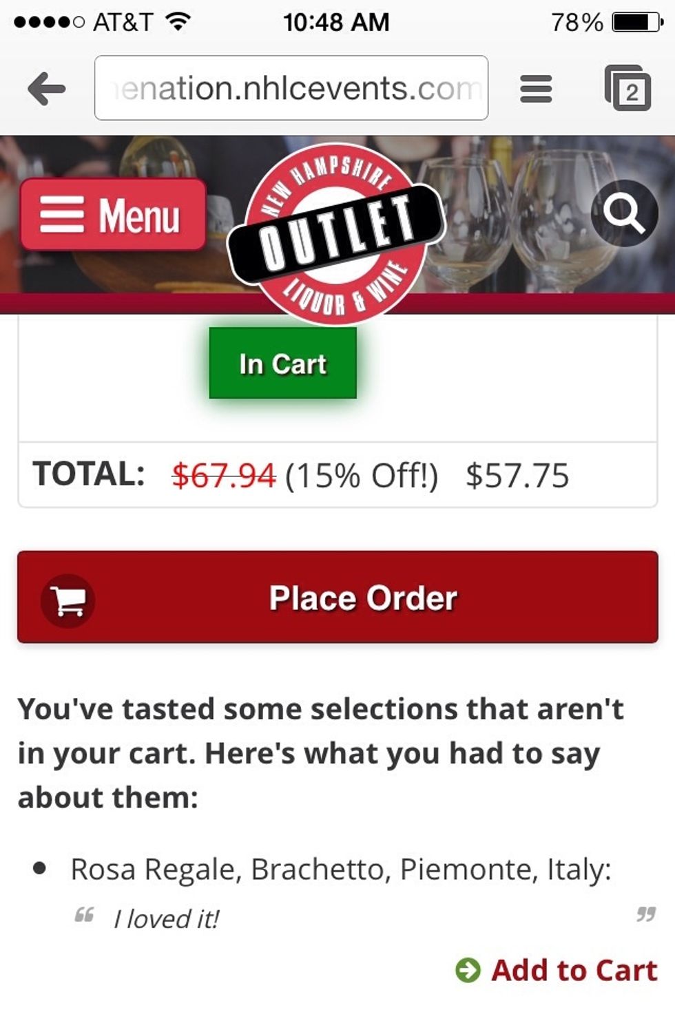 And here's your 15% off! If you've made tasting notes, you can access them here even if the item isn't in your cart.