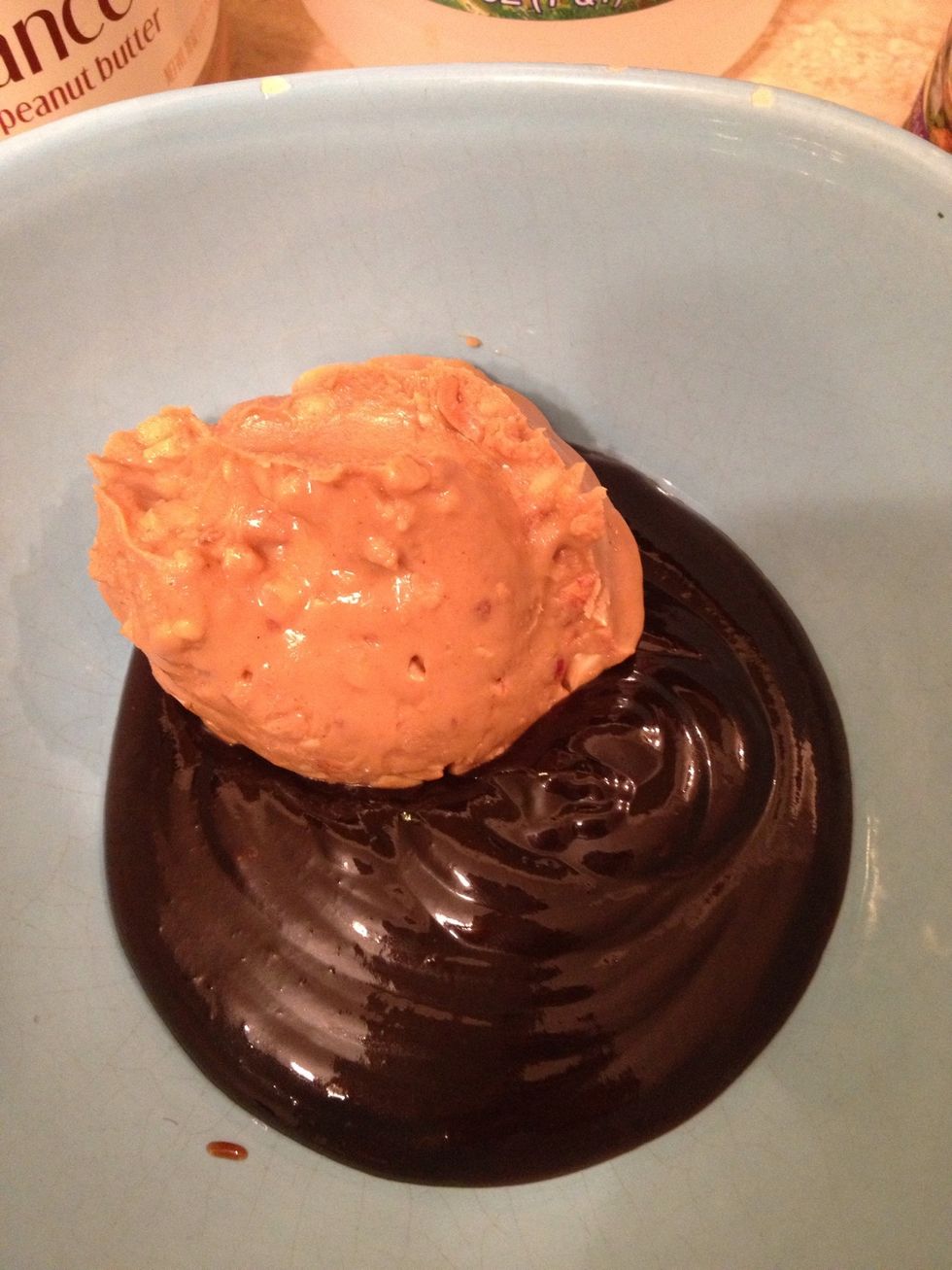 And I love crunchy peanut butter so add that. It really should look about equal ratio but adjust to your liking.