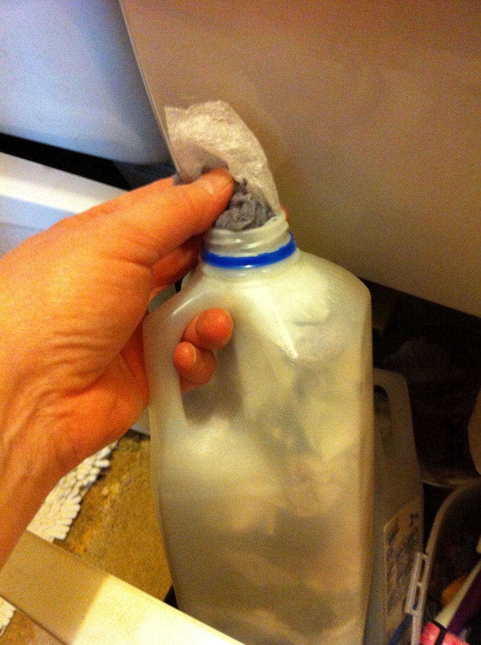 ...And...I put the lint and dryer sheets in cleaned milk jugs\u267b. These are great for starting fires.