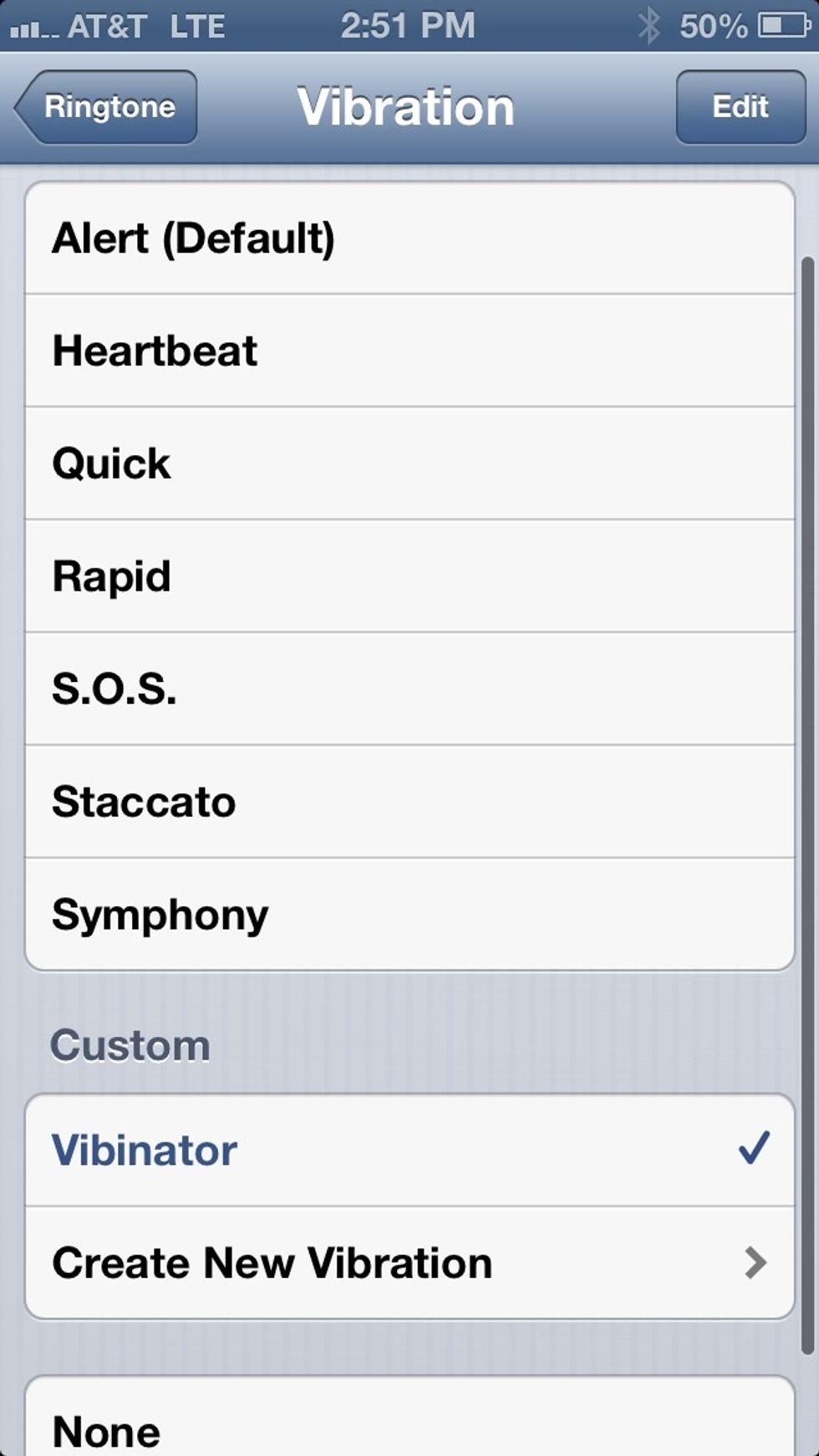 And it should automatically be selected and your new vibration is in effect for alert you are setting