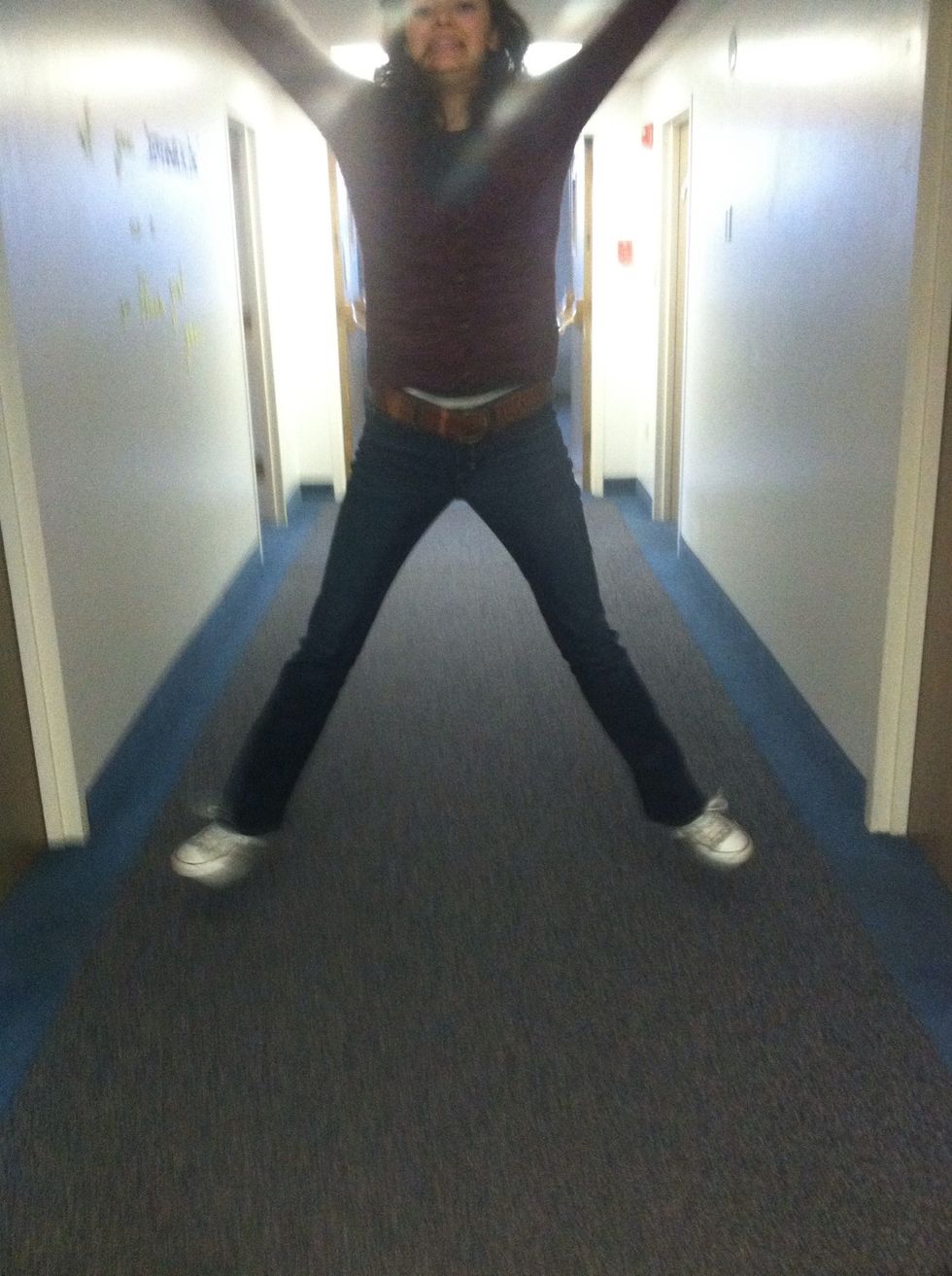 And jump off the ground and spread your arms and legs like your body is an "x".