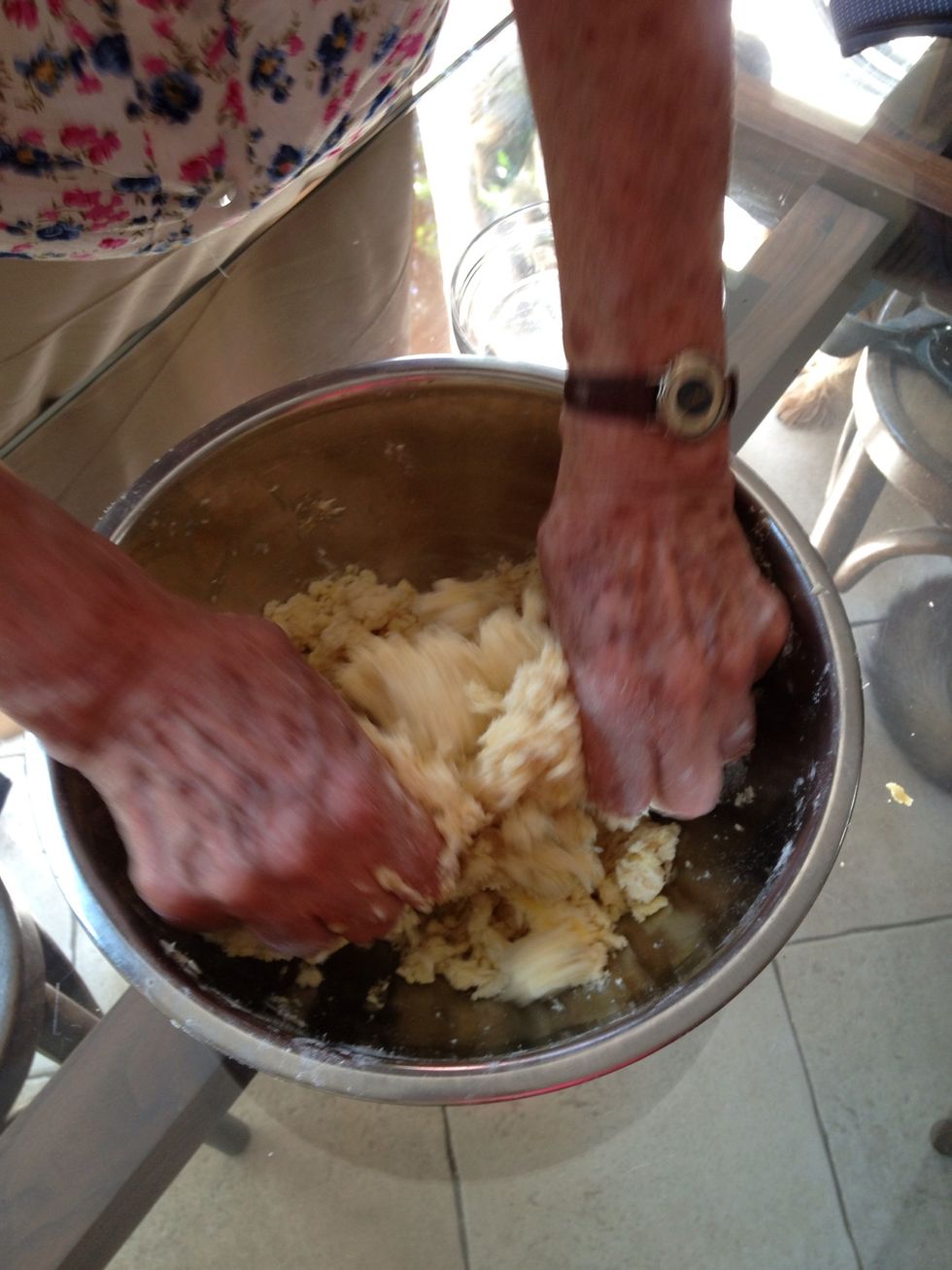 And knead until it becomes stable. If the Dough is too dry add a little water.