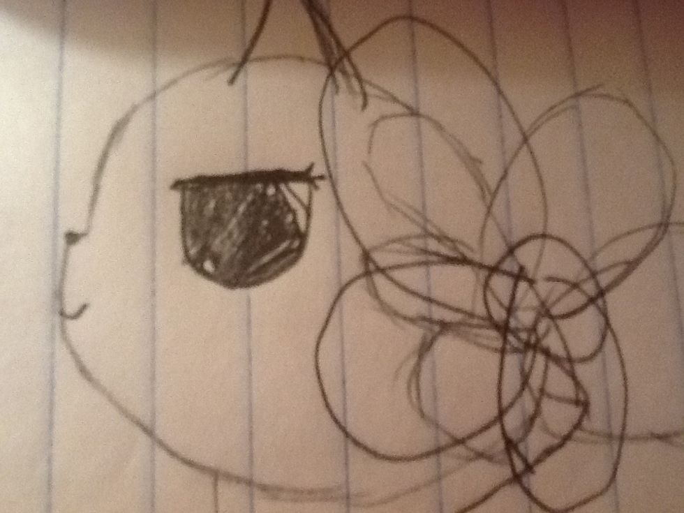 And last all you have to do is put one small circle in the top right corner and one in the left corner and then shade in the eye what ever color you want except the small circles.