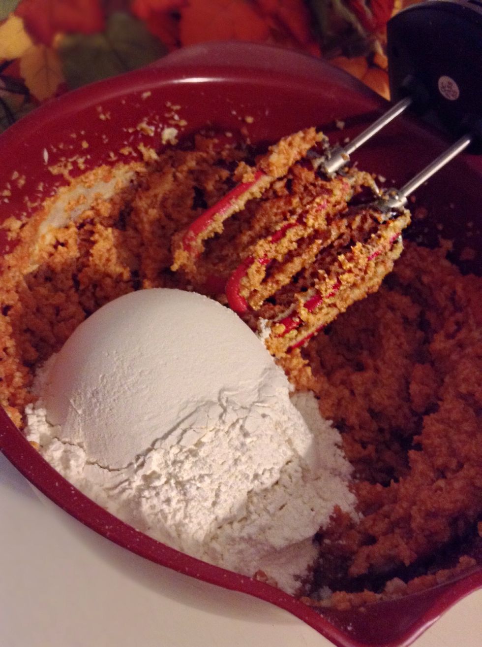 And last but not least beat in the first two cups of flour, then once well combined mix in the final two cups.