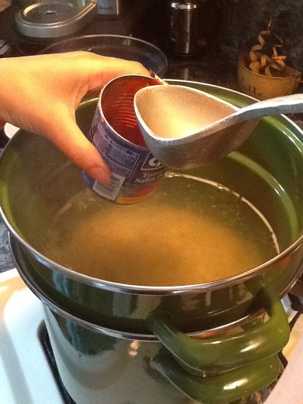 And lets add it to the empty can. About 1/2 can worth of water. NOT a full can of water.