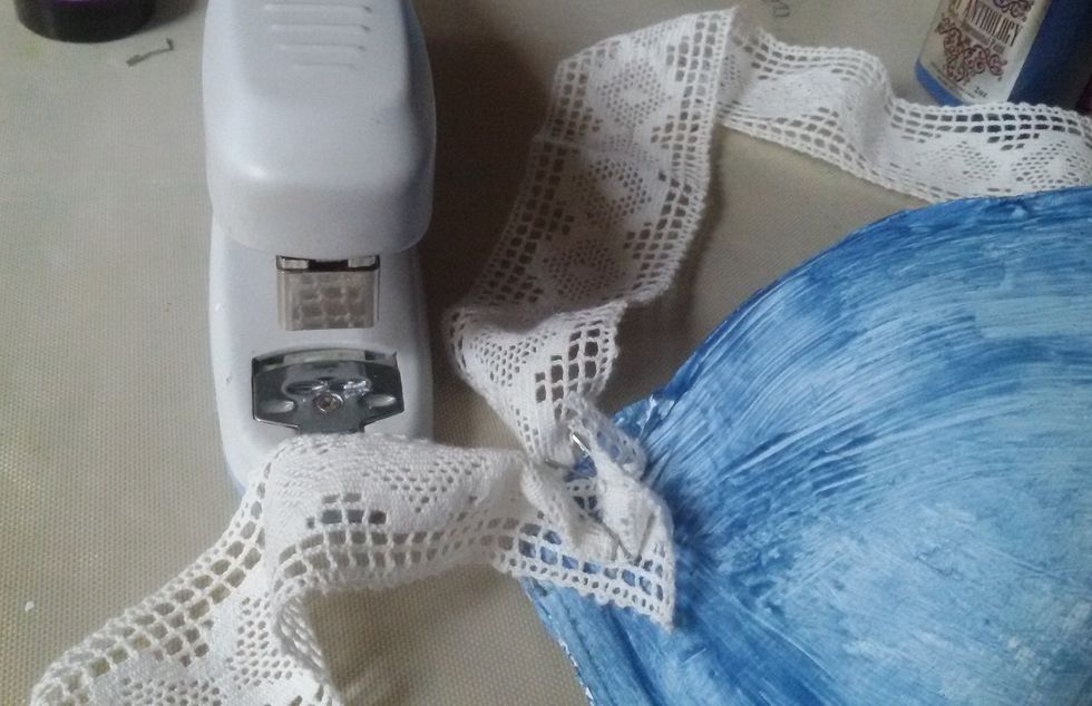 And make the other parts of bra. Using a stapler and lace.