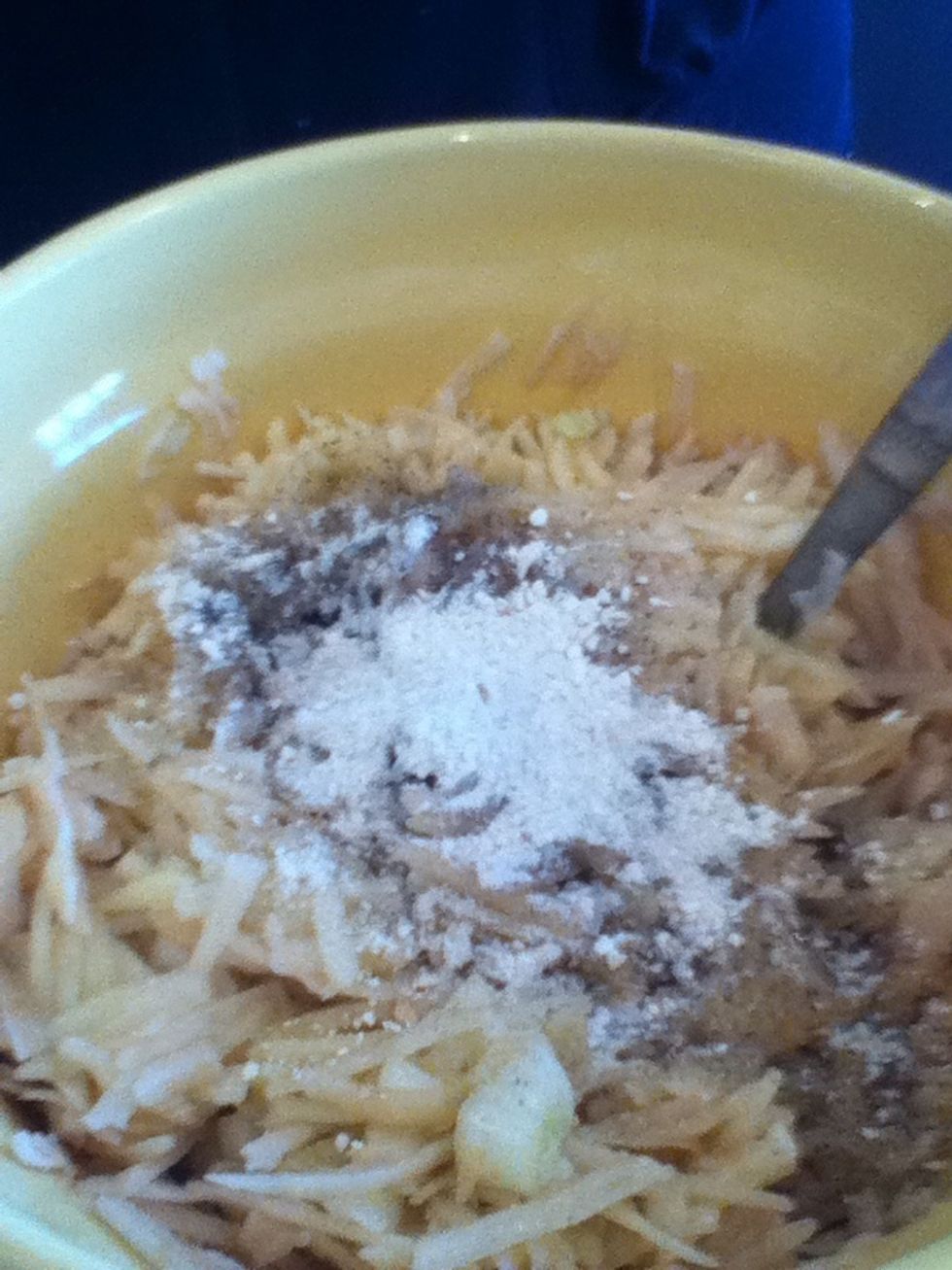 And matzoh :)! This will help the potatoes stick together.