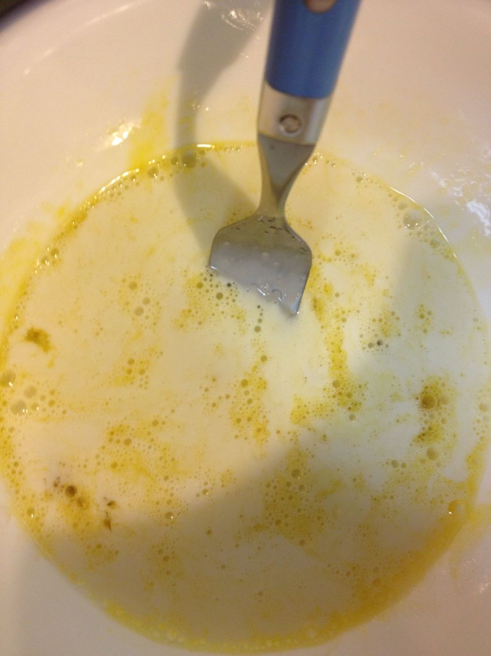 ...and milk. Beat the mix to combine ingredients thoroughly but you don't need to fluff up the mix.