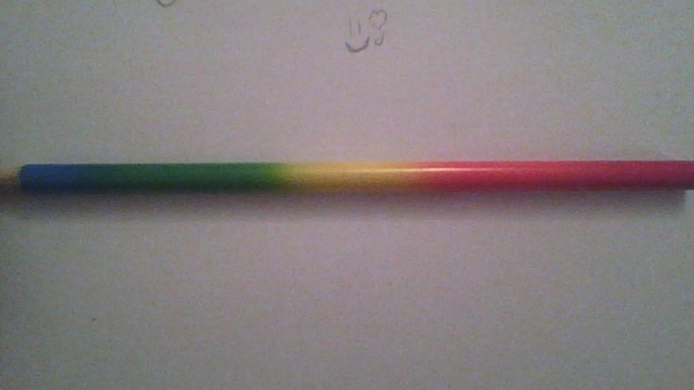 And now almost to the end, it you have one, use the colored pencil in the eye so that it'll look realistic. But if you don't have the pencil, just use multiple rainbow colors to do the trick. ;)