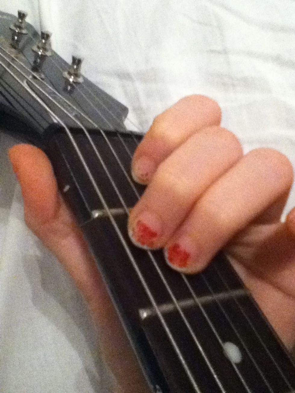 And now, place your ring finger at the third string. (D string)