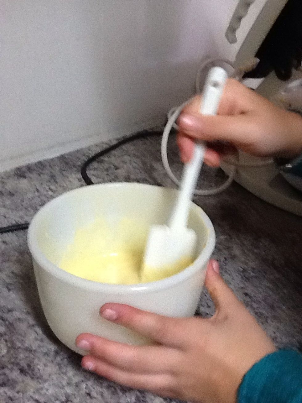 And now that you have poured it into the bowl you have to stir this one with the spoon really well, because your not using an electric mixer.