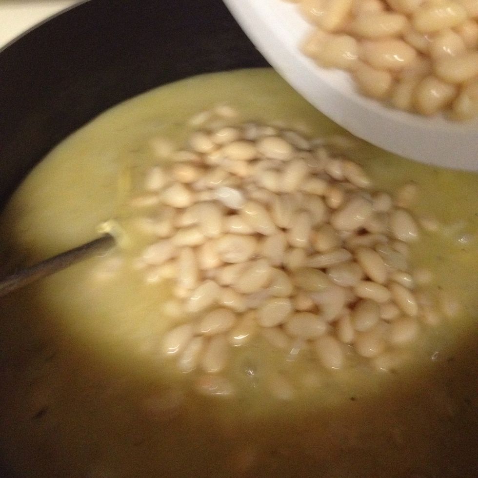 And now, the beans...I drain and rinse 2 cans, and add the other 2 cans undrained.