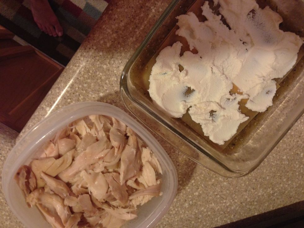 And now the chicken ( I'm using left over garlic chicken)